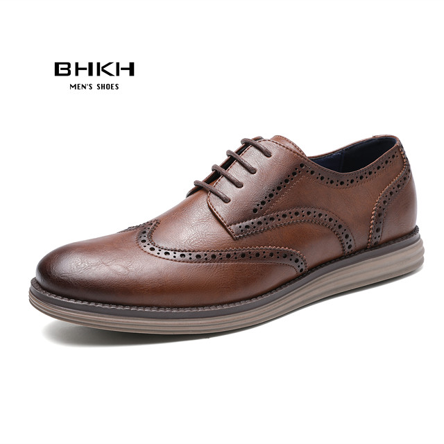 BHKH 2022 Genuine Leather Dress Shoes Comfortable Men Casual Shoes Smart Business Office Work Lace-up Men Shoes