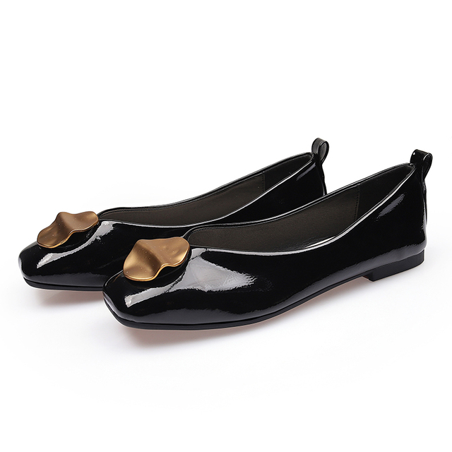 Women's Ballerina Shoes, Square Toe Flats Ballerina Flats, Shiny Leather Loafers, Fashionable, Spring 2021