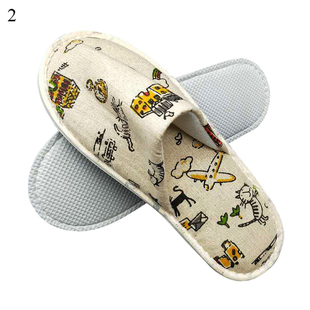 Hotel Travel Spa Disposable Slippers Cute Printed Linen Guest Slippers Home Room New Beauty Salon Slippers Women Slippers Hot