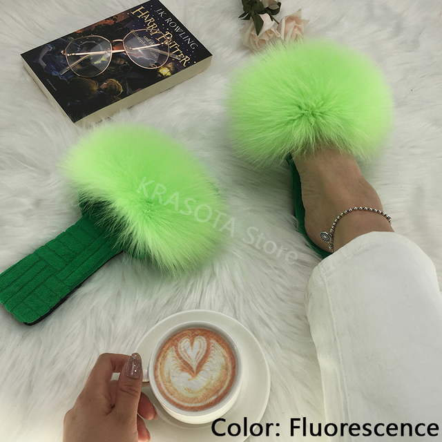 Summer Women Slippers Cotton Fabric Real Fur Flip Flops Fancy Sandals Ladies Faux Fur Slippers 2022 Home Shoes Woman