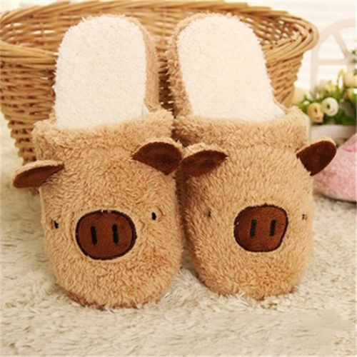 Women Plush Short Winter Slippers Cotton Bear Flat Shoes Home Bedroom Home Soft Velvet