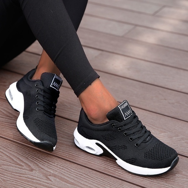 Women's shoes breathable light comfortable sports shoes running shoes white mesh wedges casual chunky vulcanize shoes