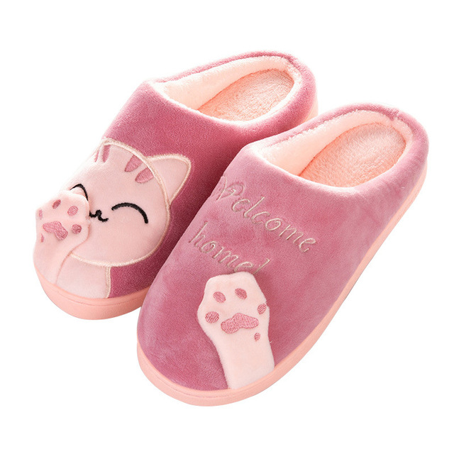 Winter Women Slippers Cartoon Lucky Cat Shoes Fluffy Plush Warm Non-slip Cotton Slippers Home Indoor Couple Fashion Shoes Female