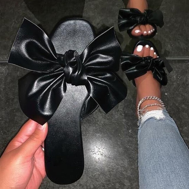 Size 43 Women Summer Sandals Satin Bow Flat Shoes Pearl Beach Sandals Suede Imitation Solid Color Sandals Outdoor Sandals