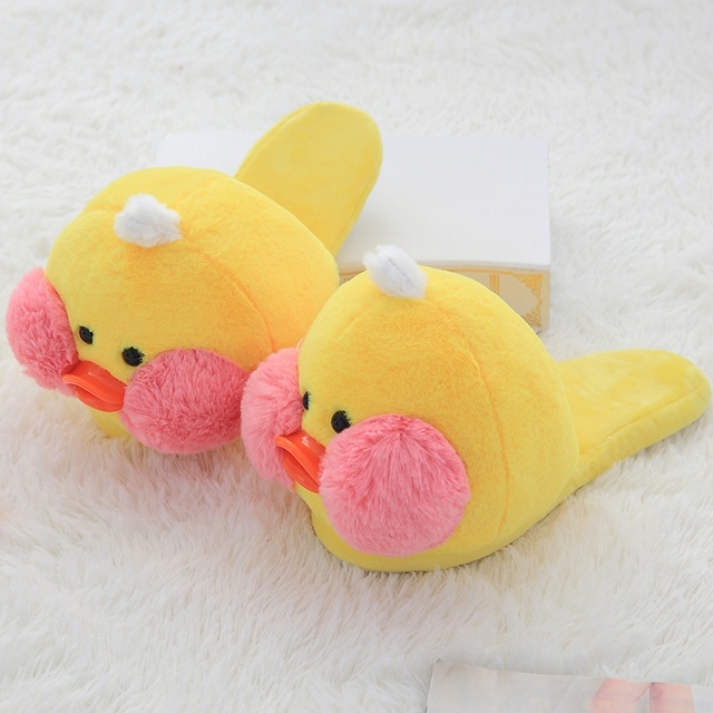 Net red hyaluronic acid little yellow duck slippers women warm plush home indoor non-slip cotton slippers in autumn and winter