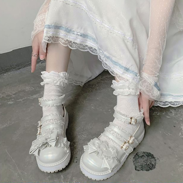 Kawaii Platform Girls Lolita Shoes Fashion Lace Patchwork Heart Japanese Style Zapatillas Mujer 2022 Lovely Buckle Mary Janes