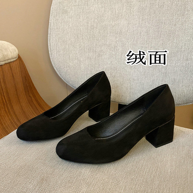 New Soft Leather Pumps Women Basic Spring Square High Heel Office Career Comfortable Shoes Plus Size 43 44 45 For Lady S0001