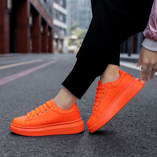 2022 Fashion Women Sneakers Vulcanized Shoes Lover Lace-up Casual Shoes Orange Basket Shoes Breathable Walking Sewing Men Flats