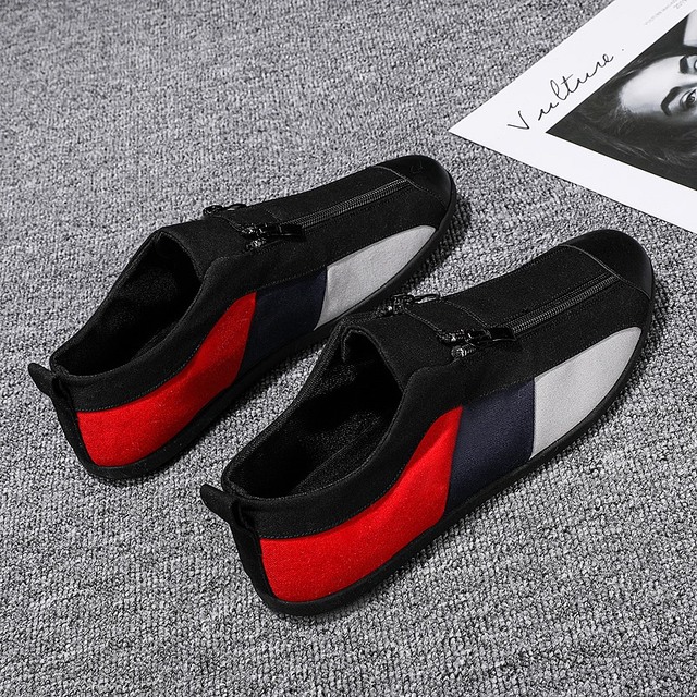 Loafers Men Canvas Shoes Sneakers Fashion Campus Breathable Casual Shoes Zipper Sneakers Shoes Trendy Color Matching Shoes