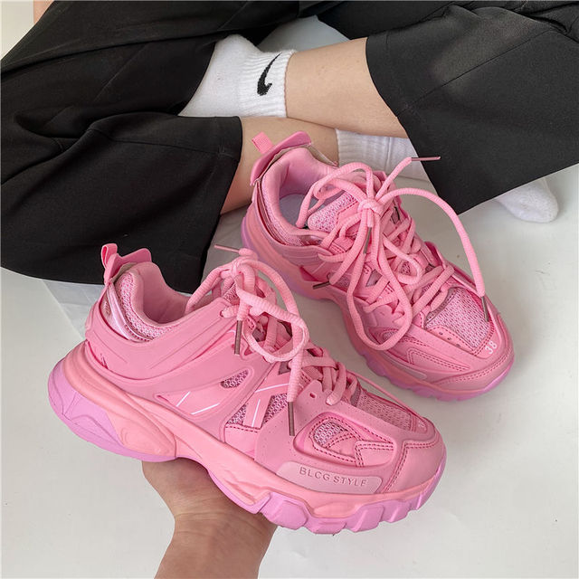 Brand Design Blue Color Women Sneakers 2021 New Fashion Woman Chunky Sneakers Lovely Pink Dad Shoes Trendy Girls Casual Shoes