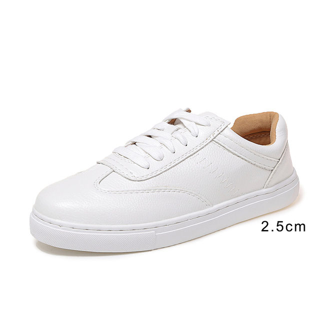Plus Size 43 White Leather Shoes Chunky Platform Sneakers Women College Girls Casual Flat Shoes Zapatillas Deportivas Mujer LN84