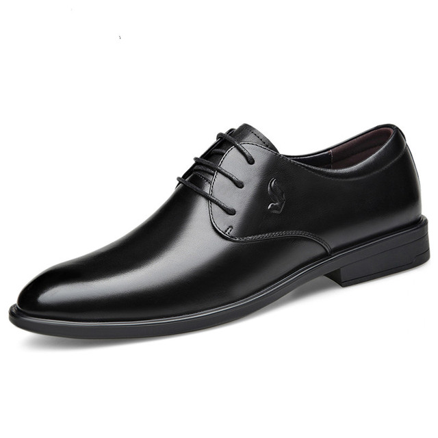 New Fashion Genuine Leather Concise Business Men Round Toe Black Shoes Breathable Formal Wedding Basic Shoes Men Sundress Shoes