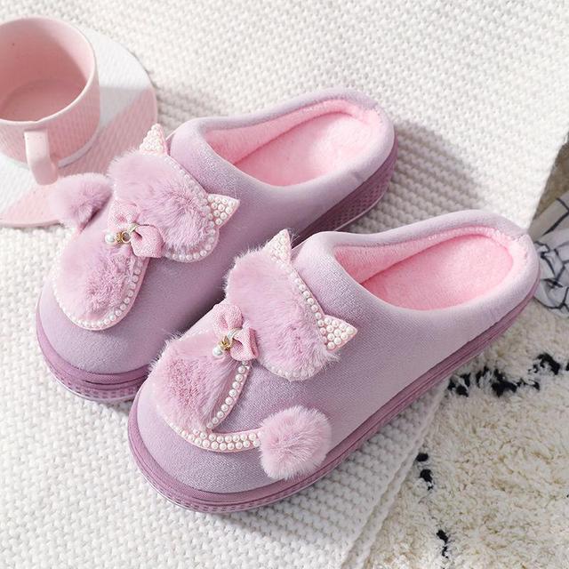 Winter Warm Slippers Polyester Cotton Women Home Shoes Lovely Non-slip Indoor Slides Corduroy Couple Slippers Women's Shoes