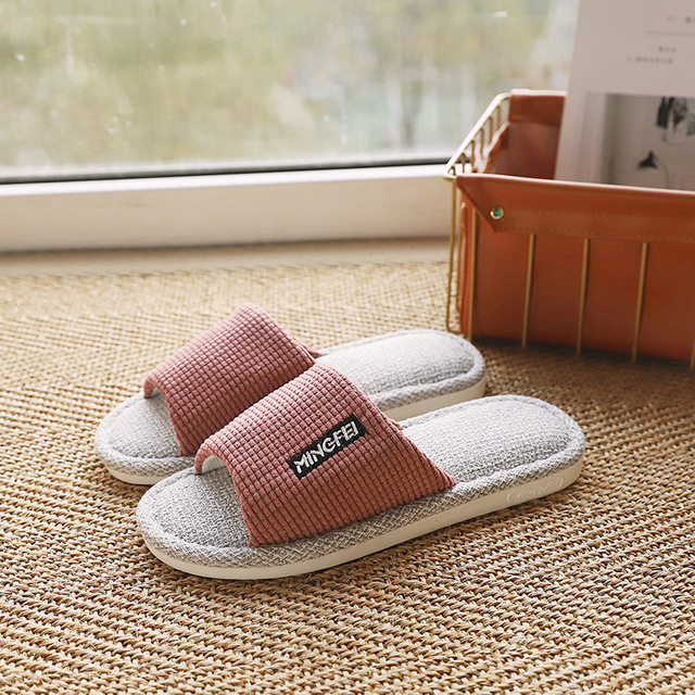 Indoor Linen Slippers Women Indoor Couples Bedroom Flat Shoes Women Summer 2022 Open Toe Non-slip