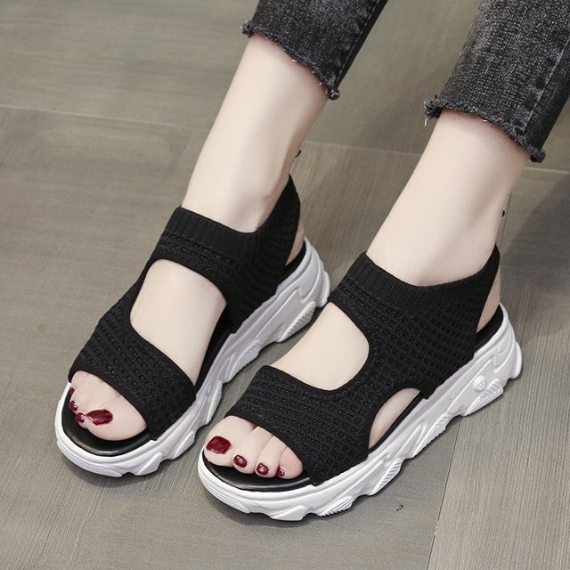 New summer women's sandals chunky mesh thick bottom white shoes 5cm wedges platform trend women sandals beautiful girl beach shoes