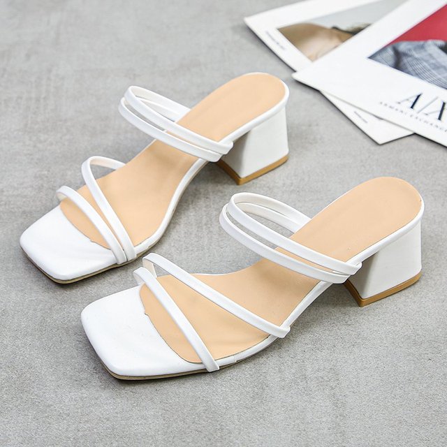 New 2022 Female Sandals Sexy Summer Slippers Ladies High Heels Square Open Toe Slides Party Shoes Women Sandals for Women