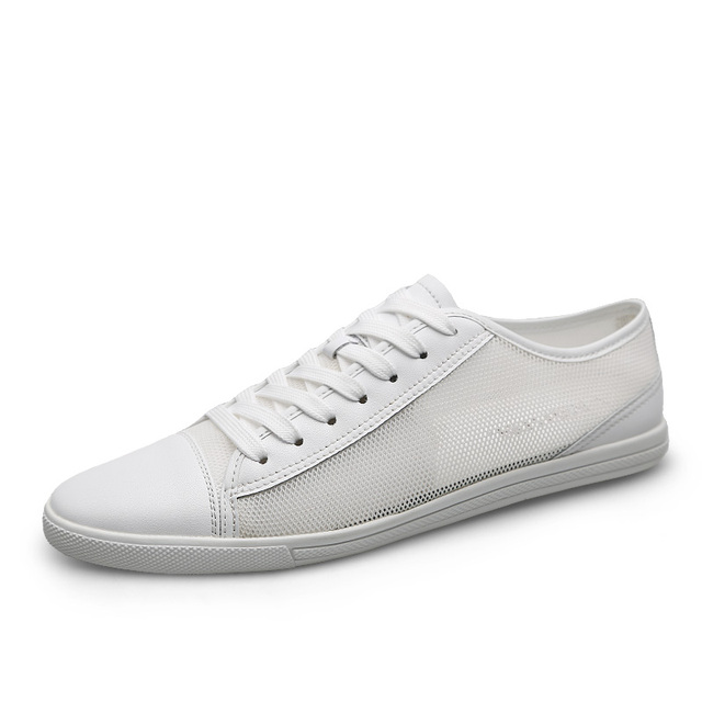 Men's genuine leather sneakers, breathable, white, soft, loafers