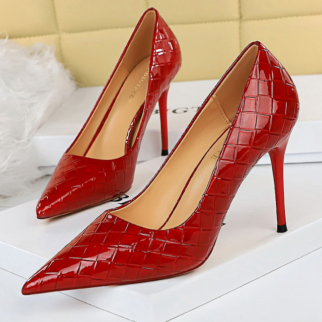 BIGTREE Patent Leather Shoes Woman Pumps 2022 Designer Shoes New Weave Style Fine High Heels Stiletto Heeled Shoes Party Shoes