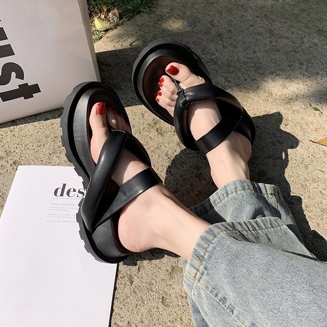 2021 new clip toe thick platform slippers women casual strap summer beach flip flops woman non-slip outdoor rome sandals