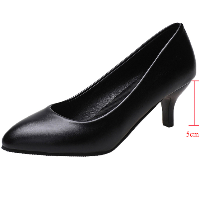 Lucifer 2022 Spring Black PU Leather Women Shoes Pointed Toe Slip On Office Women Shoes High Heels Shallow Mouth