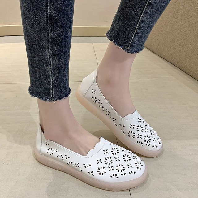 Leather Women Flats New Cutout Summer Shoes Woman Hollow Women's Loafers Female Solid Shoes