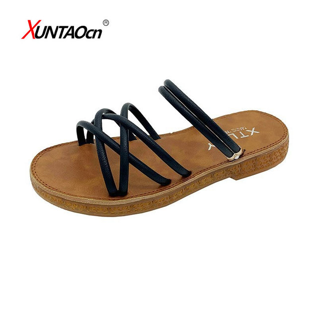 Summer women's flat-soled sandals Roman shoes tendon-soled soft and comfortable gladiator sandals fashionable casual beach shoes