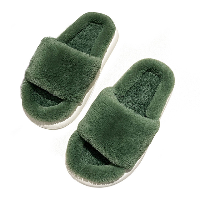 Plush Home Slippers Fluffy Women Slides Comfort Furry Flat Sandals Female Cute Slippers Shoes For Women Indoor Flip Flops