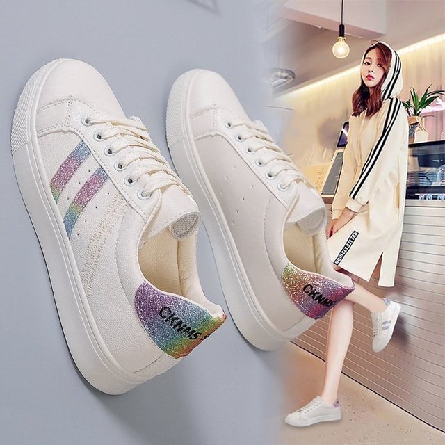 2022 Women Walking Shoes Sneakers Fashion Microfiber Four Season Breathable Tennis Girls Platform Sneakers Comfortable Trendy Flat