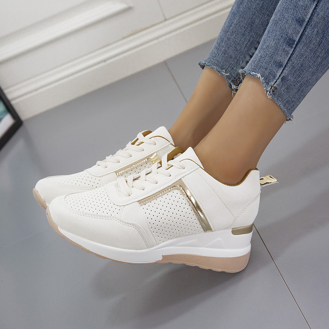 Women's Spring Autumn Thick Sole Sneakers Wedges Women Sneakers Leather Mesh Platform Casual Shoes Europe America Plus Size