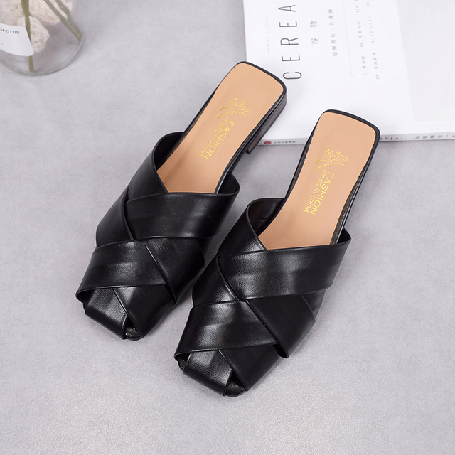 Flat Slides Mules Shoes Woman Summer Ladies Elegant Shoes Half Slippers Women's Shoes Lazy Zapatos Mujer