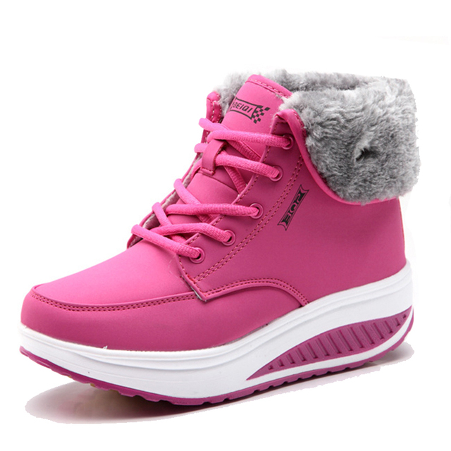 Lucifer Reptiles Wedges Platform Snow Boots Women Winter Warm Plush Lace Up Ankle Boots Woman Non-slip Casual Sneakers Female