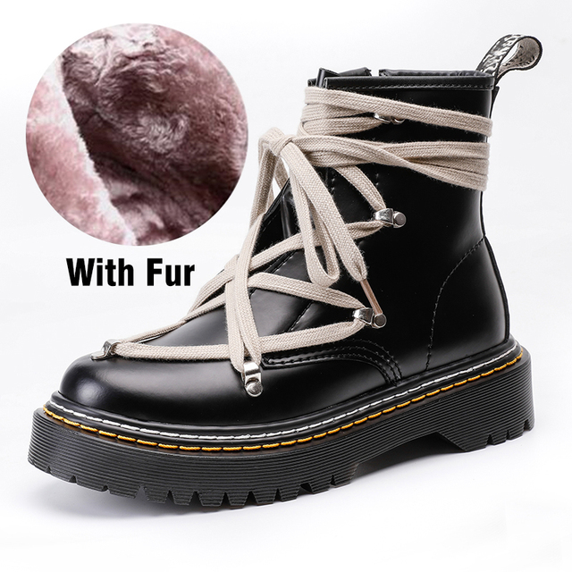 2021 Fashion Black Martin Winter Women Boots Chunky Ankle Boots Women Zipper Leather Boots