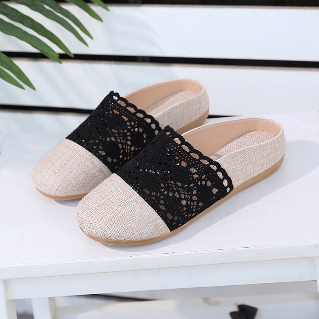 New Spring Autumn Summer Ladies Casual Sweet Fashion Hollow Out Weave Women Shoes Comfortable Round Toe Slippers Shoes 2 Colors