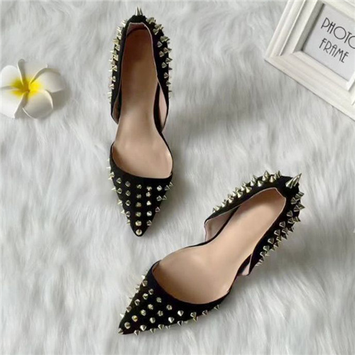 Black Flock Gold Rivets Rivets Women Flock Sexy D'Orsay Pointed Toe 12cm Pumps Stiletto Designer 10cm High Heel Shoes 8cm MD046