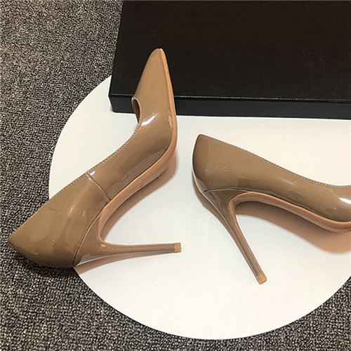 Khaki PU Leather Women Super 12cm High Heels Sexy Ladies Pointed Toe Stiletto 10cm Pumps Party Shoes Plus Size qkf008 ROVICIYA