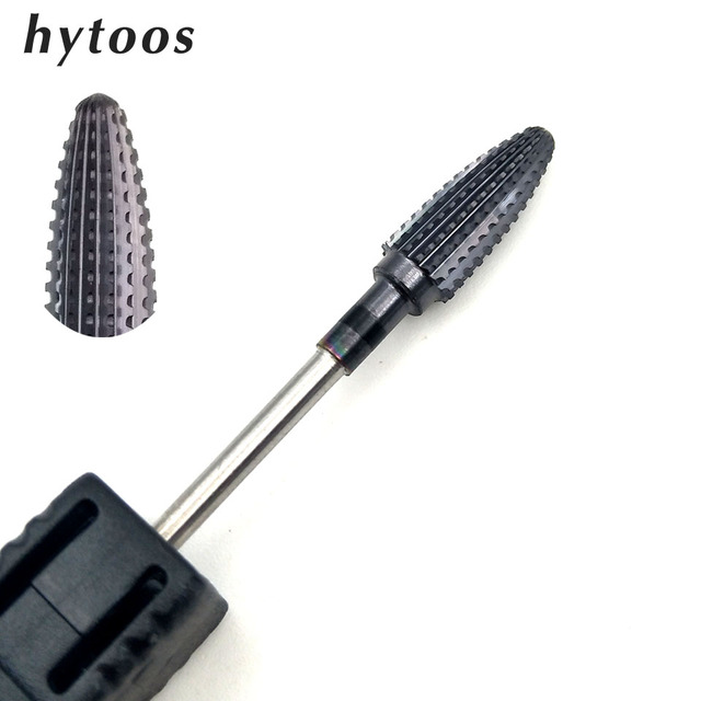 HYTOOS 1pc Tungsten Carbide Nail Drill Bit 3/32" Manicure Cutters Black Titanium Burr Nail Drill Accessories Nail Grinding Tools