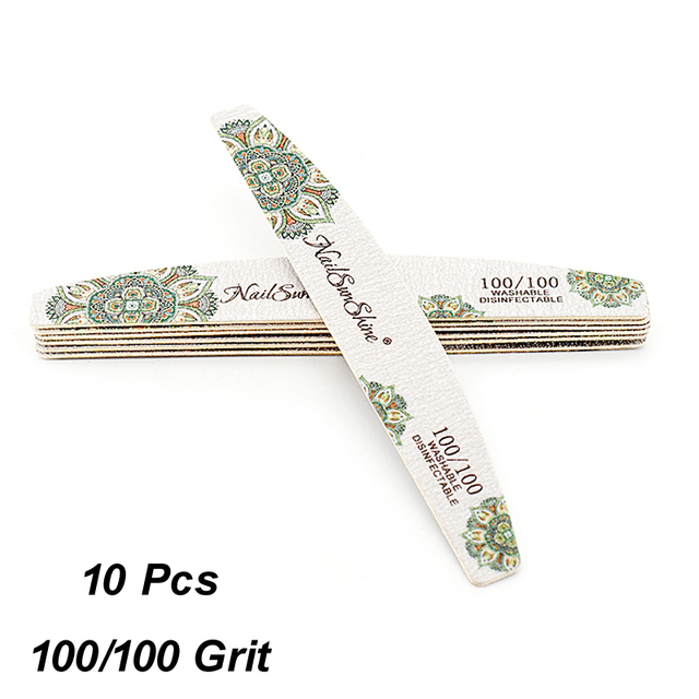 10pcs Print Flower Nail Files Gray Sandpaper Wooden Manicure File 80 100 150 180 240 Grit Professional Boat Sanding Nails Tools