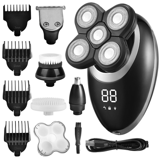 IPX7 Waterproof Electric Shaver Razor for Men Beard Hair Trimmer Rechargeable Bald Head Shaver LCD Display Grooming Kit