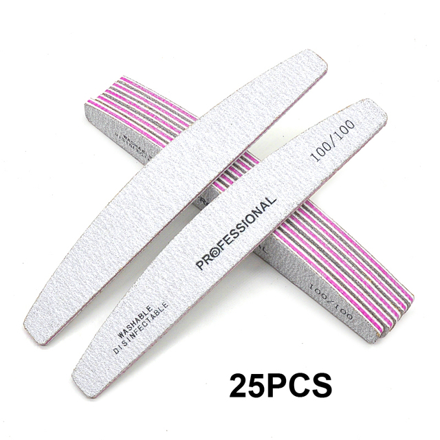 20/25/30/50/75pcs Gray Manicure Acrylic Professional Nail Files 80 100 180 Grit Double Sided Nails Art Tools (7.01 * 1.1in)