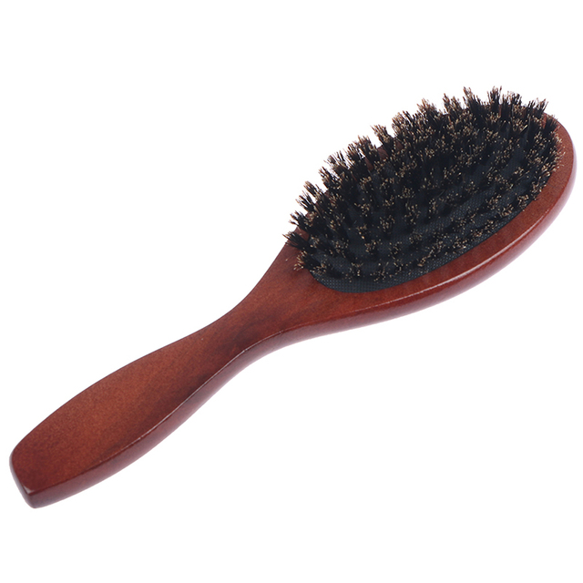 Natural boar bristle hair brush for women men baby soft bristles hair brush thin and fine restore shine texture wooden handle