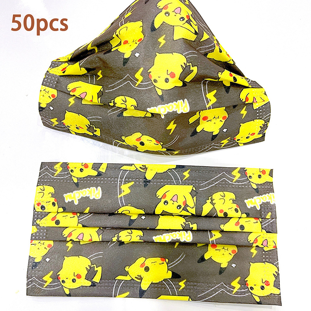 Pikachu Cartoon Adult Disposable Mask Small Fire Dragon Cartoon Pattern Printing 3 Layers Of High Efficiency Protective Mascara