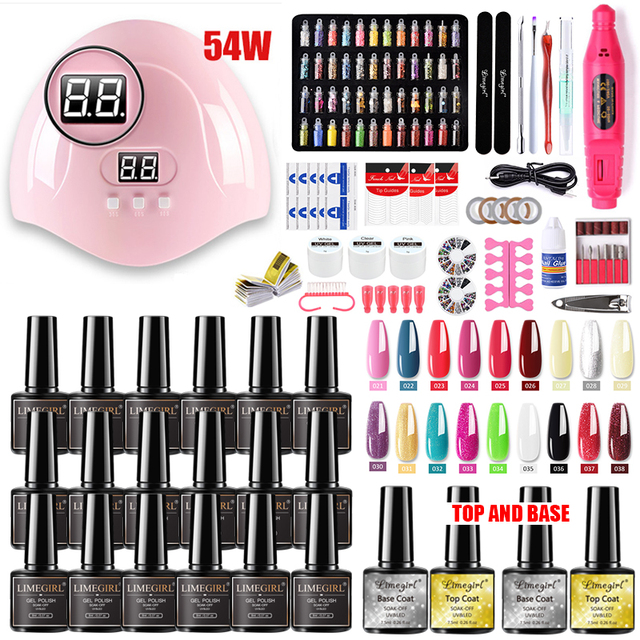 Nail Set With Nail Lamp Nail Dryer Manicure Drill Machine Manicure Set Kit Polygels Nail Gel Polish Set Soak Off Nail Art Tools Kits