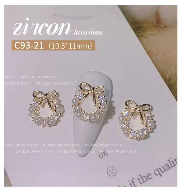 10pcs nail art zircon light luxury christmas garland explosive bow knot diamond three-dimensional pearl nail drill