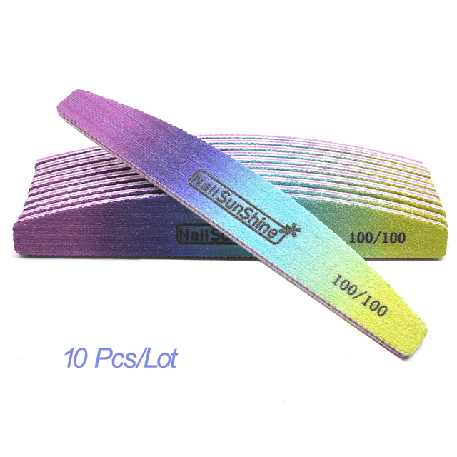 10pcs/lot Strong Thick Half Moon Nail Files Rainbow Emery Nail Sanding Files Blocks Grinding Polishing Manicure Care Tools