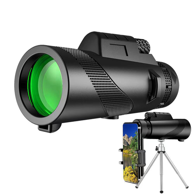 80X100 HD Powerful Monocular Telescope Phone Camera Zoom Starscope Tripod Telescope Phone Clip for Outdoor Camping Accessories