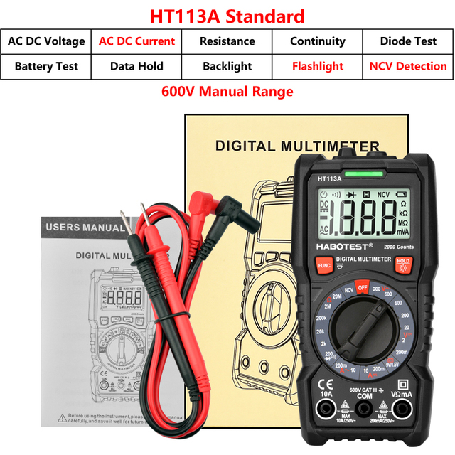 HABOTEST Automotive Digital Multimeter Hz Ohm NCV System AC Voltmeter DC Multimeter Multimeter