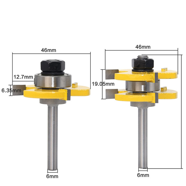 FAC 1/4" Inch 6mm 8mm Shank Assembling Router Bits Tongue Groove Joint T-Slot Carbide Milling Wood Cutters Woodworking Cutting Tools