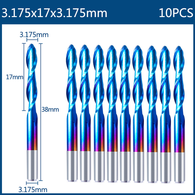 10/40pcs 3.175mm Nano Blue Coated CNC Router Bit End Mill Cutter Mini PCB Carbide Router Bits Kit for Milling Tools