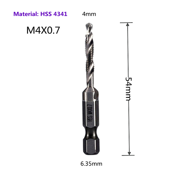 1-6pcs M3 M4 M5 M6 M8 M10 Tap Drill Bits 1/4 Hex Shank Machine Hand Taps Titanium Coated HSS Drill Tap Bits Threaded Screw Tools