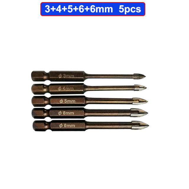 Tungsten Carbide Glass Drill Bit Set Alloy Carbide Point With 4pcs Glass Tile Edges Cross Spear Head Drill Bits